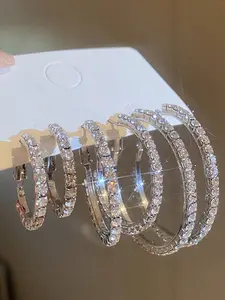 Elegant Rhinestone Earring Stacking Set for Women, Versatile Earrings, Perfect for Vacation, Dates, Daily Wear & Weddings, Ideal Gift for Ladies' Fashion Accessories