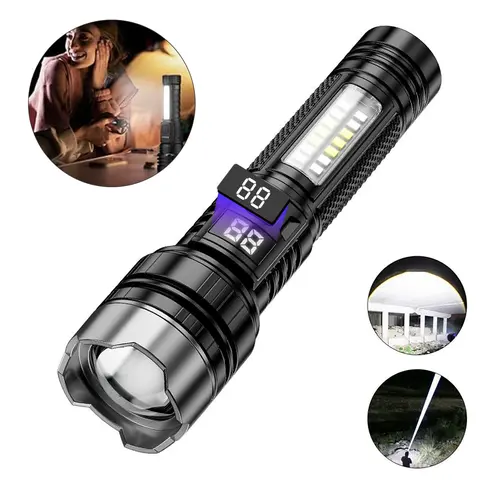 Rechargeable Flashlights High Lumens, 5 Modes Zoomable Linternas with LCD Digital Display, Super Bright Flashlight, Adjustable Tactical Flash Light, High Powered Flash Light, LED Flashlight for Emergency Home
