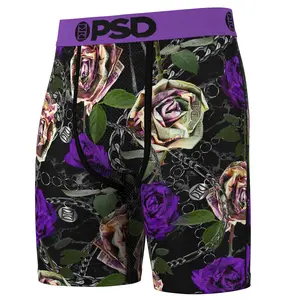 PSD Mens Rose & Chains Boxer Brief - Standard Length 7 Inch Inseam, Moisture-Wicking 4-Way Stretch Fabric Menswear