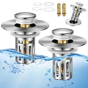 Universal 2-in-1 Bathroom Sink Stopper,Pop-up with Anti-Clog Removable Stainless SteelFilter Basket Drain Hair Stopper, Anti-Odor Stopper