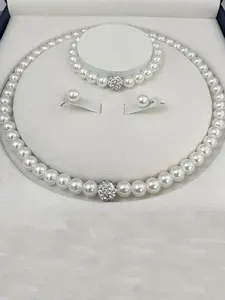 Elegant Faux Pearl Decorated Jewelry Set, Exquisite Trendy Necklace & Earrings & Bracelet, Chic Jewelry Set for Party & Wedding Decor