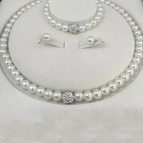 Elegant Faux Pearl Decorated Jewelry Set, Exquisite Trendy Necklace & Earrings & Bracelet, Chic Jewelry Set for Party & Wedding Decor