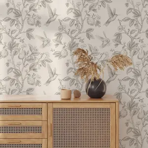 1 Roll 17.7 x 118 Inches Hummingbird and Lemon Tree Self-Adhesive Wallpaper, Removable Waterproof Vinyl Mural, Fresh Natural Rustic Style, Elegant Home Decor Accent Wall, for Living Room Bedroom Peel and Stick Wall Stickers