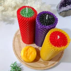 Large Size Hand-Rolled Beeswax Candles Gift Set – Wax Molding Materials comes from beeswax 4-Piece Beeswax Candles (3 Rolled + 1 Molded) Long Burning Candles for Christmas, Housewarming, Luxury Home Decor & Family Gifts for Women Candle Pack Decoration