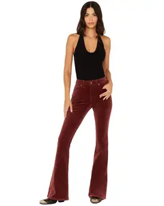 Shyanne Women's Syrah High Rise Velveteen Stretch Flare Jeans - Swho23j58-Dkred