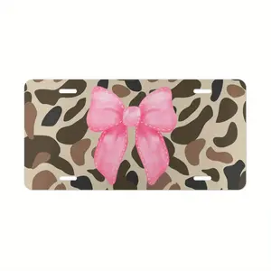 Camo Coquette Vanity Plate/Camo License Plate/Pink Bow Vehicle Tag/Country Girl Camo Tag/Cowgirl Camo Accessory, Aluminum Front License Plate- 6x12- inch polished metal standard plate, easy to install, for decor only, Made in USA