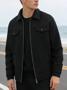 Men's casual jacket, Solid color jacket, made of durable woolen fabric, with a zipper closure and lapel design, lightweight, easy to maintain, suitable for daily and formal wear, spring/autumn/winter