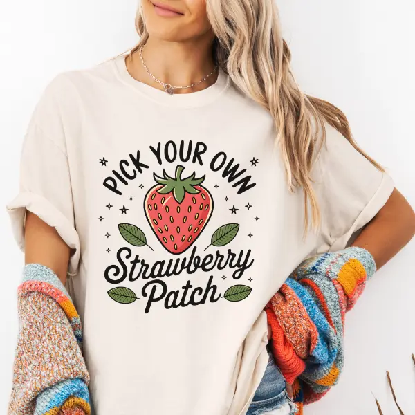 Unisex Strawberry Patch T-Shirt - Preppy Crew Neck Short Sleeve Casual Comfortable for Summer Picnics and Holidays Berry-Cute Looks - Top, Womenswear