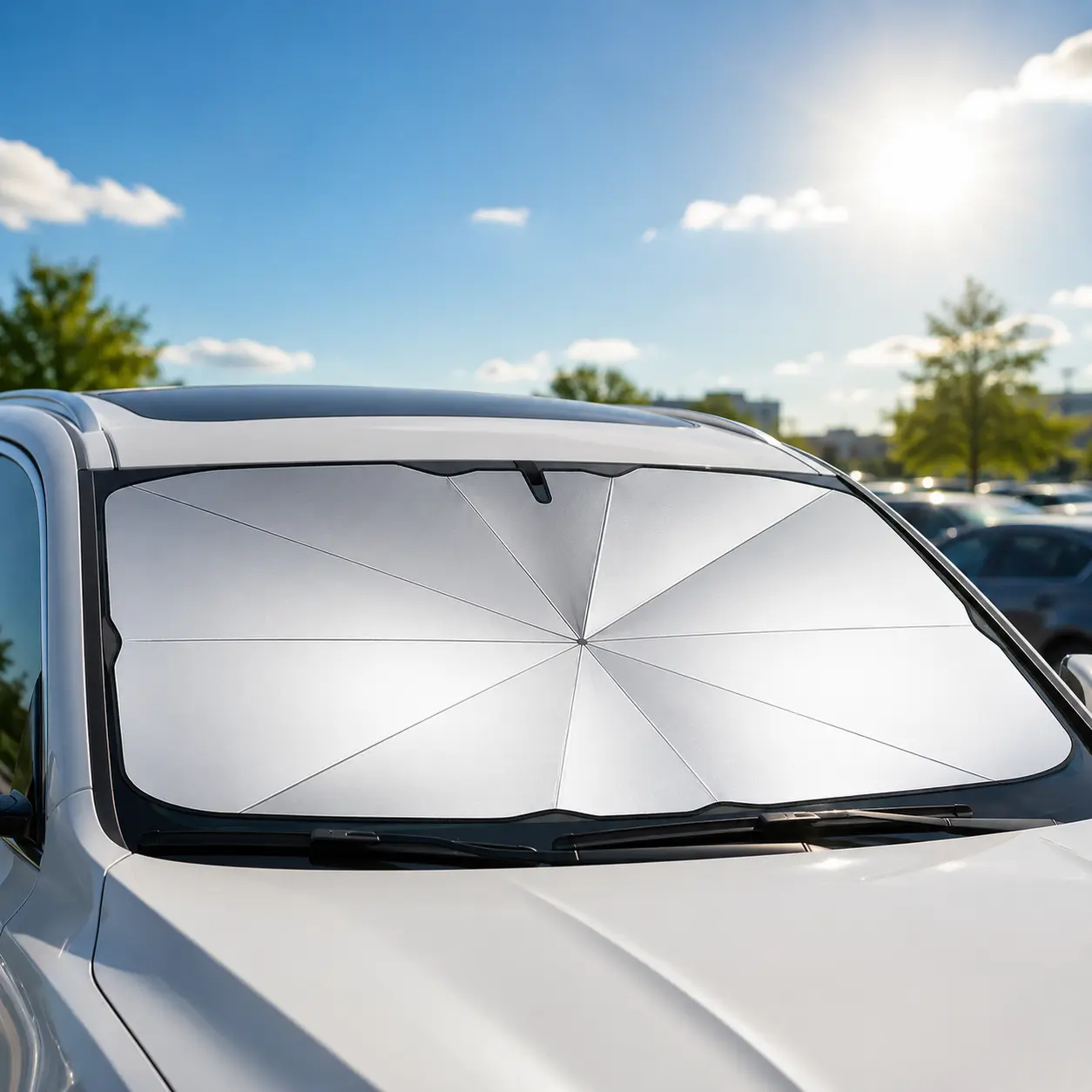 2026 Windshield Sun Shade Umbrella, Foldable Car Umbrella Sunshade with UV Block Car Front Window (Heat Insulation Protection) for Auto Windshield Covers Blackout Trucks Cars (Large)