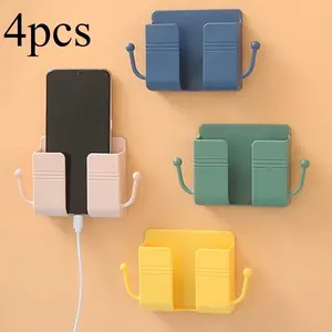4-Piece Multifunctional Wall-Mounted Bedside Organizer, Mobile Phone Storage Rack, Adhesive Fiber Shelving Solution