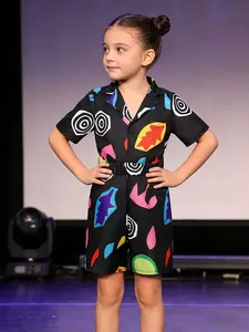 Colorful Abstract Print Collared Short Sleeve Bodysuit, Retro Style, Perfect for Theme Parties, Cosplay, Stage Performances, Great Photo Outcomes!