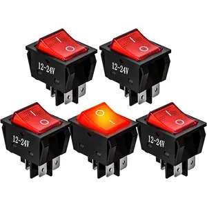 Nilight 12V 24V Rocker Switches Red LED Lighted 4 Pin 2 Position ON Off Toggle Switch 5PCS KCD4 DPST for Car Automotive Truck Boat Marine Off-Road