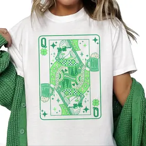 St. Patrick's Day Lady Luck Tee Queen of Clover Green Tshirt St Patricks Lucky Irish Top Womens St. Pattys Party Top