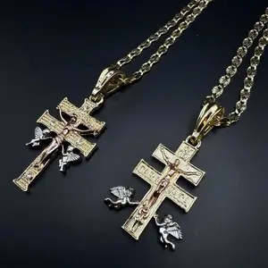 CARAVACA Necklace Gold Plated Cross Pendant Elegant Design Available Sizes Trendy Jewelry