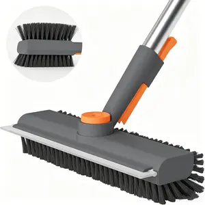 3-in-1 Long Handle Floor Scrub Brush Heavy Duty Stiff Bristle Tile Scrubber With Floor Scraper Multi-Purpose Cleaning Brush For Shower Bathroom Patio Garage Kitchen Floors Water Proof - Household