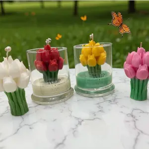 Tulip Bouquet Candles - Red, Yellow, and Pink - Decorative Candle for Home Decor