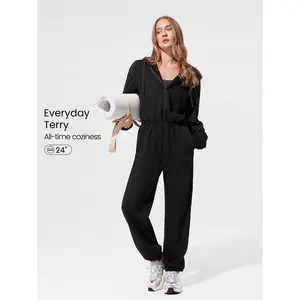 GLOWMODE 24" Everyday Terry Elastic Waist Butt-Lifting Zip-Up Hoodie Jumpsuit Bodysuit With Side Pockets Daily Casual Wear