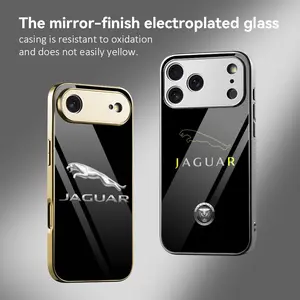 Super Car Luxury vintage J-JaGuarES Phone Case For iPhone 17 16 15 14 13 12 Pro Max Plus Electroplated Metal Bumper Case Slim Tempered Glass Back Advanced Materials Shockproof Anti-Scratch Luxury Case Fashion Durable Stylish