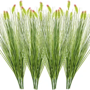 12 Bundles Artificial Plants Onion Grass Outdoor Fake Shrubs Wheat Grass Cattails Faux Ornamental Grass Plastic Fake Greenery UV Resistant Greenery Stems for Indoor Outdoor Garden Home Office Decor