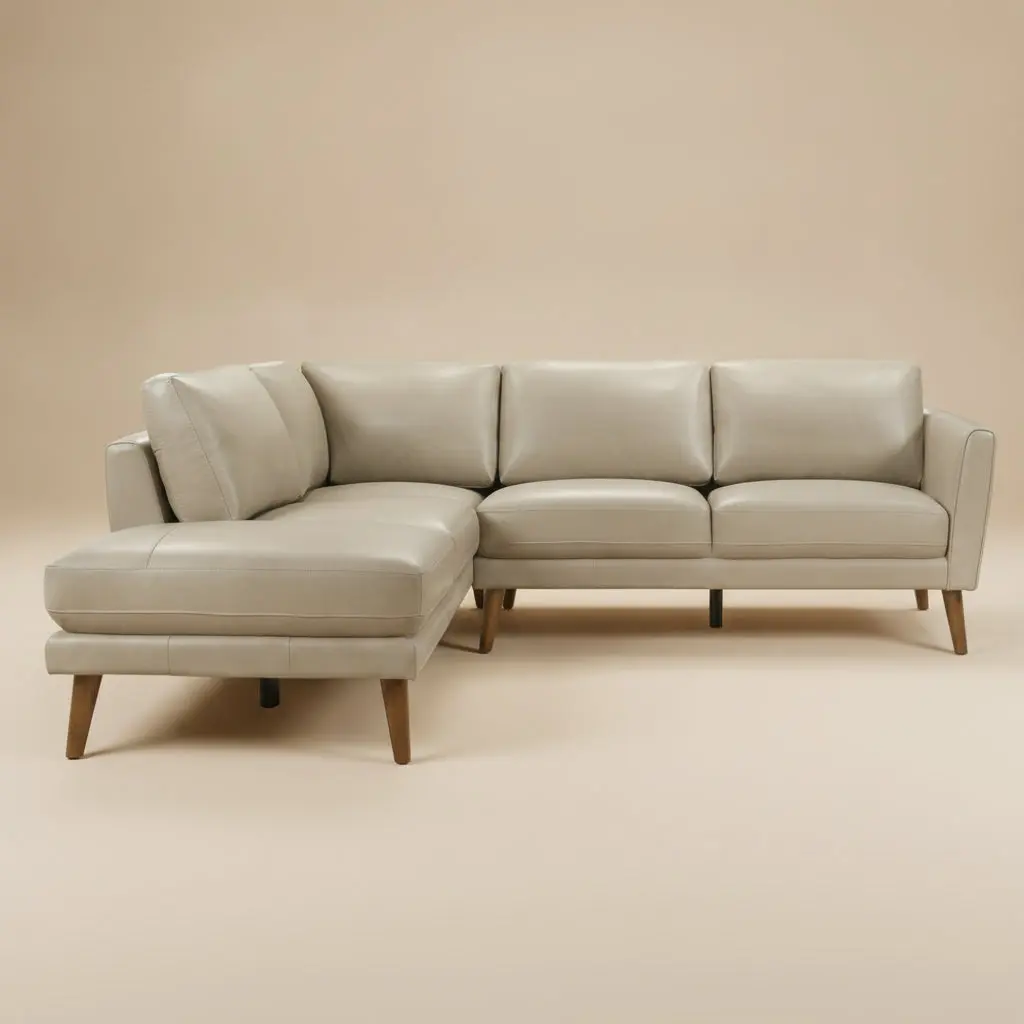 Bexley Beige Leather Sectional Sofa Left Facing Chaise
