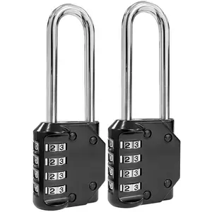 LMMAKE 2pcs Long Shackle Padlock, 4-digit Combination Lock for Fence Gate, Containers, Garage Doors, Trailers, 4.09in Overall Height, 2.20in Shackle Height, Weatherproof Outdoor Shed Gym Locker Lock (Black)