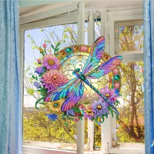 1pc DIY Dragonfly Diamond Painting Door Decoration with Chain, Acrylic Crystal Rhinestone Diamond Art Decoration for Home Wall, Window,Garden, Gifts for Friends and Family, Suitable for Birthday, Mother's Day, Valentine's Day, Christmas, New Year Party
