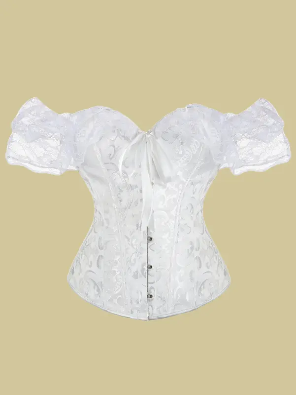Fashion Womens Vintage Sexy Removable Spaghetti Strap Bowknot Corset Women Corset Top with Lace Sleeve Sexy Bustier Lingerie Waist Cincher Costume Tops