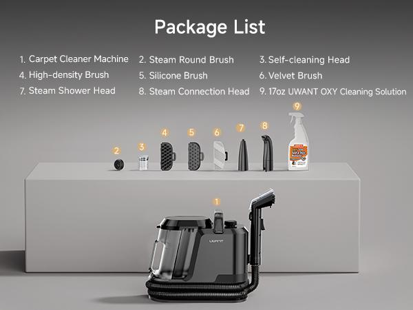 Uwant Steam Portable Carpet Cleaner , 18Kpa Powerful  Spot Cleaner Machine, Upholstery & Sofa Cleaner for Home，Car and Auto Detailer，Pet Stain Remover，Steam Vacuum