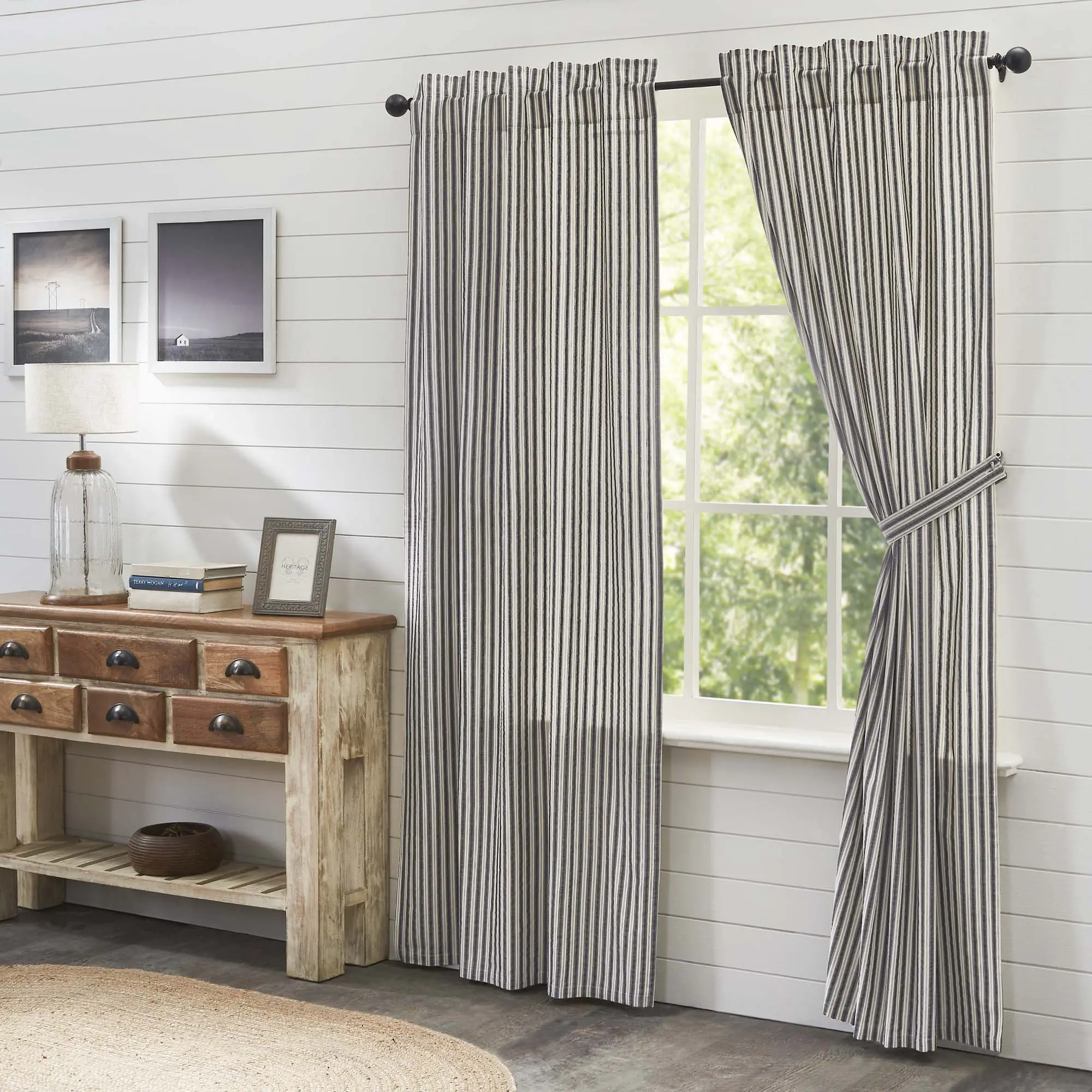 Ashlynn Ticking Stripe Long Panel Curtains