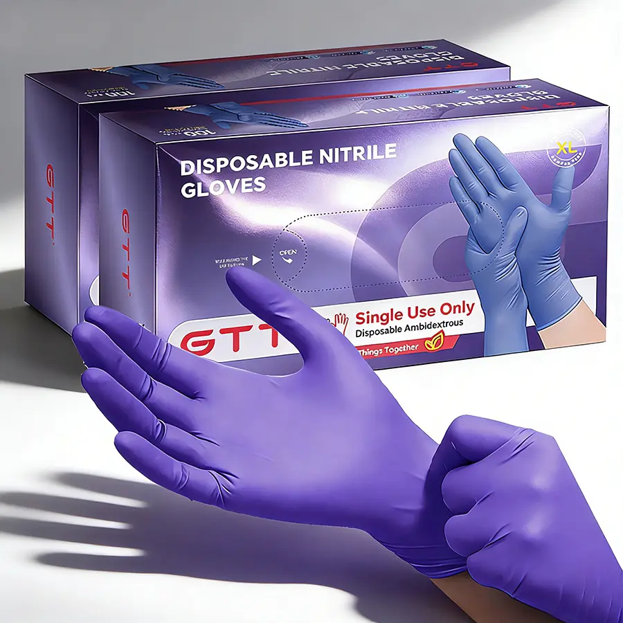 GTT Disposable Nitrile Exam Gloves, 200Pcs 5.5mil Heavy-Duty Purple Powder-Free Gloves - Chemical-Resistant, Non-Slip, Skin-Safe for Medical, Cleaning Use, Nitrile Gloves