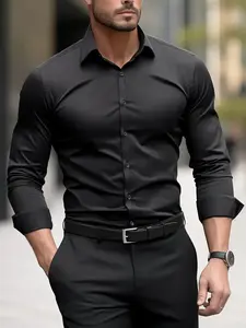 Men's Slim-fit Business Casual Shirt, Elastic Design, Wrinkle-free, Perfect for Daily Wear & Office Use, Fashionable Top, Menswear