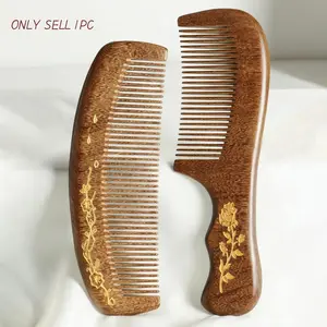 1/2pcs/set  Pattern Wooden Comb Set, Anti-Static Long Handle or No Handle, Heat Resistant Hair Styling Brush, Ideal for Home Use and Gifts, Anti Static Hairbrush, Hair Grooming Brush