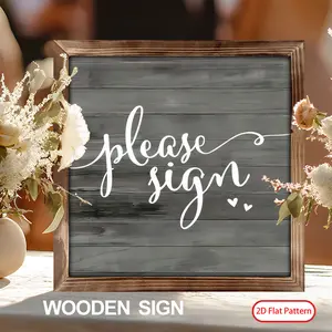(2D Flat)  1PC 8 x 8 Inches Romantic Wedding Wooden Sign Please Sign Wooden Plank Memorial Table Sign for Wedding Bridal Shower Party Decor, Loving Memory for Ceremony and Reception, Wooden Home Sign