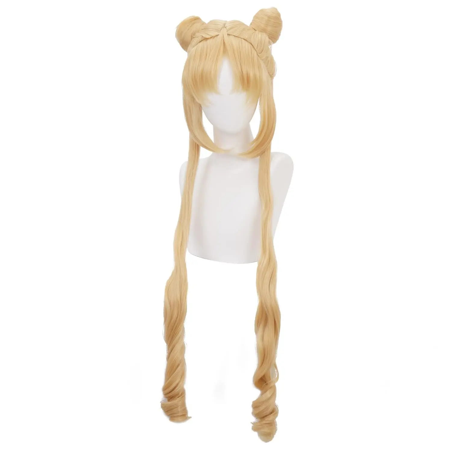 Anime Blonde Long Wavy Wigs Moon Yellow Curly wig with Double buns ponytail for Women Cosplay wig Halloween,Christmas,Comic con,live stream Synthetic Wig Hairstyle Wigs