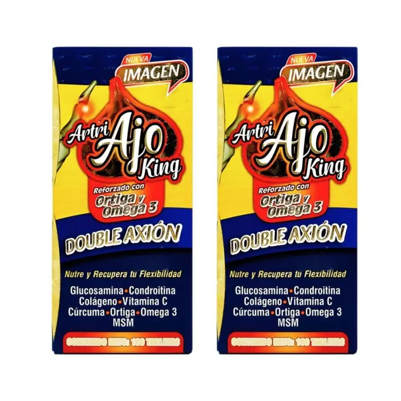 Artri AJO king Reforzado con Ortiga y Omega 3 - 100caps DOUBLE AXION | Glucosamina Condroitina Colageno Vitamina C Cúrcuma Ortiga Omega 3 MSM