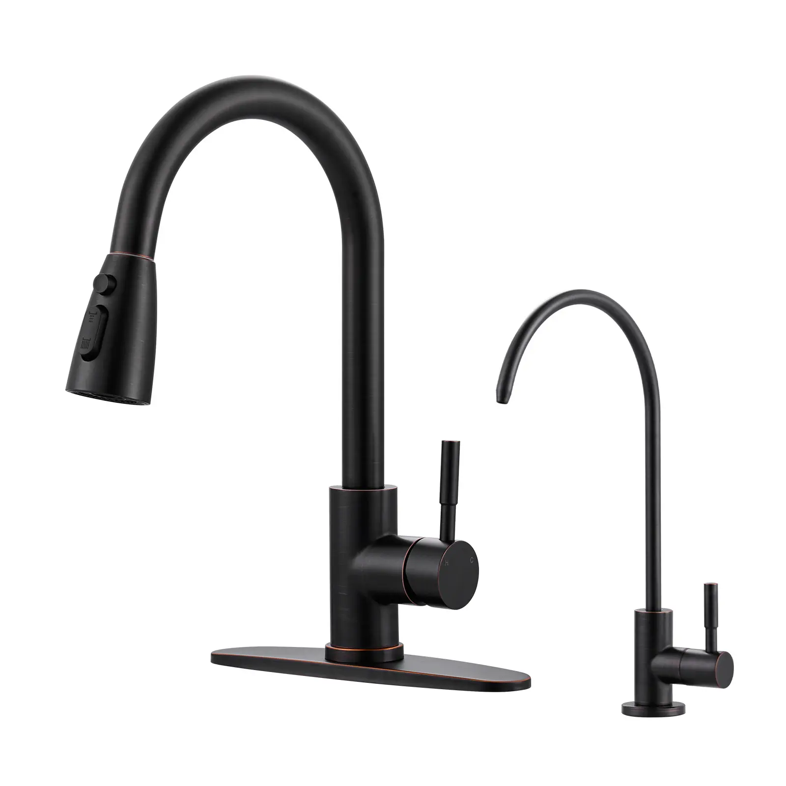 WOWOW Single Handle Pull Out Sprayer Kitchen Faucet, 3-Mode Durable Steel Stainless Steel Tap with Water Filter Faucet, Oil Rubbed Bronze Finish, Pull Out Faucet