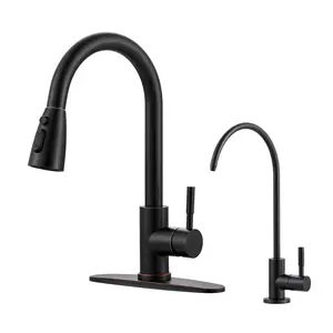 WOWOW Single Handle Pull Down Sprayer Kitchen Faucet with Water Filter Faucet and 3-Mode Sprayer in Oil Rubbed Bronze