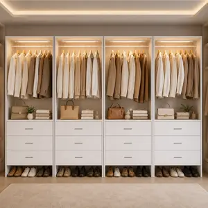 Cyclysio Closet System with Motion Sensor Light - Modern Freestanding Modular storage Wardrobe Closet Organizer with Drawers for Bedroom Small Space, Renter-Friendly