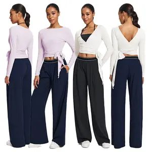 Versatile Adjustable Wrap Activewear Top, Slim Cropped Tie Detail Gym Yoga Layering Shirt tiktokshopspringglowup