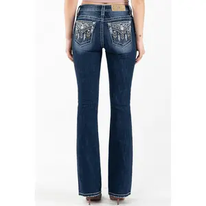 Miss Me Dream Catcher & Feather Pocket Mid-Rise Boot Cut Jeans M3929B