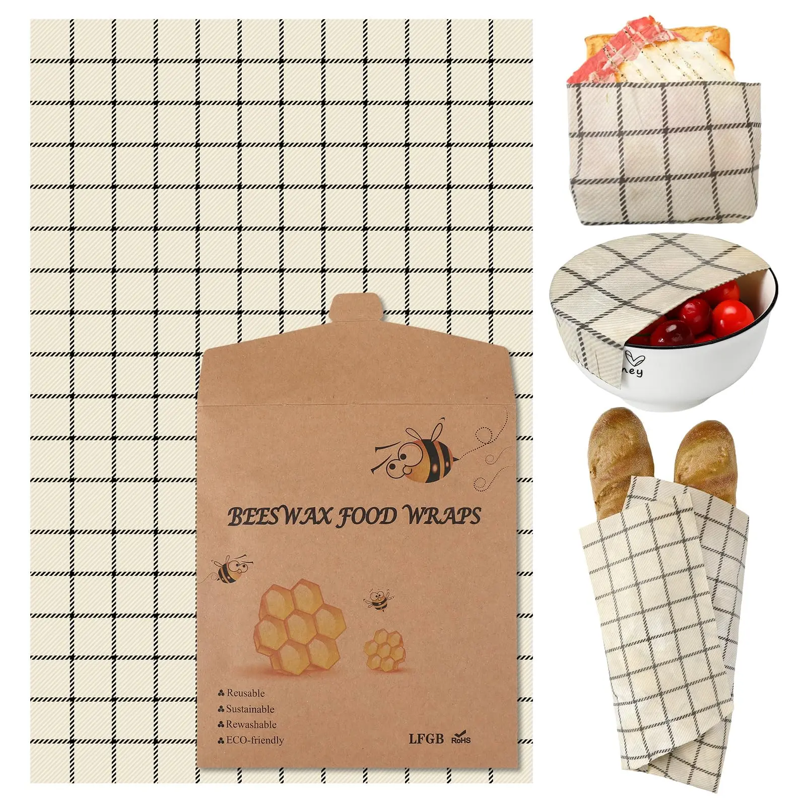 17 X 23 Inch Reusable Beeswax Food Wrap For Bread Sandwich Wrapper Paper Bowl Dishes Covers Sustainable Cheese Fruit Snacks Storage Containers Keeper