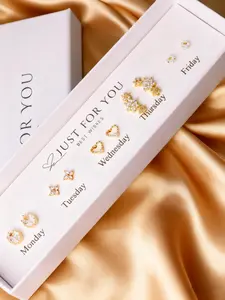 Women's Geometric Flower Heart Zircon Earrings Set, Ear Studs, Copper Material, Vintage Elegant Design, Perfect Gift for Women