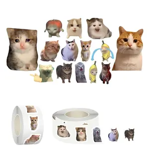 Cute Cat Stickers Roll, Funny Stickers, 500 Pieces, 14 Fun Designs, Perfect for Journaling & Phone Cases DIY, Ideal for Students & Office Use