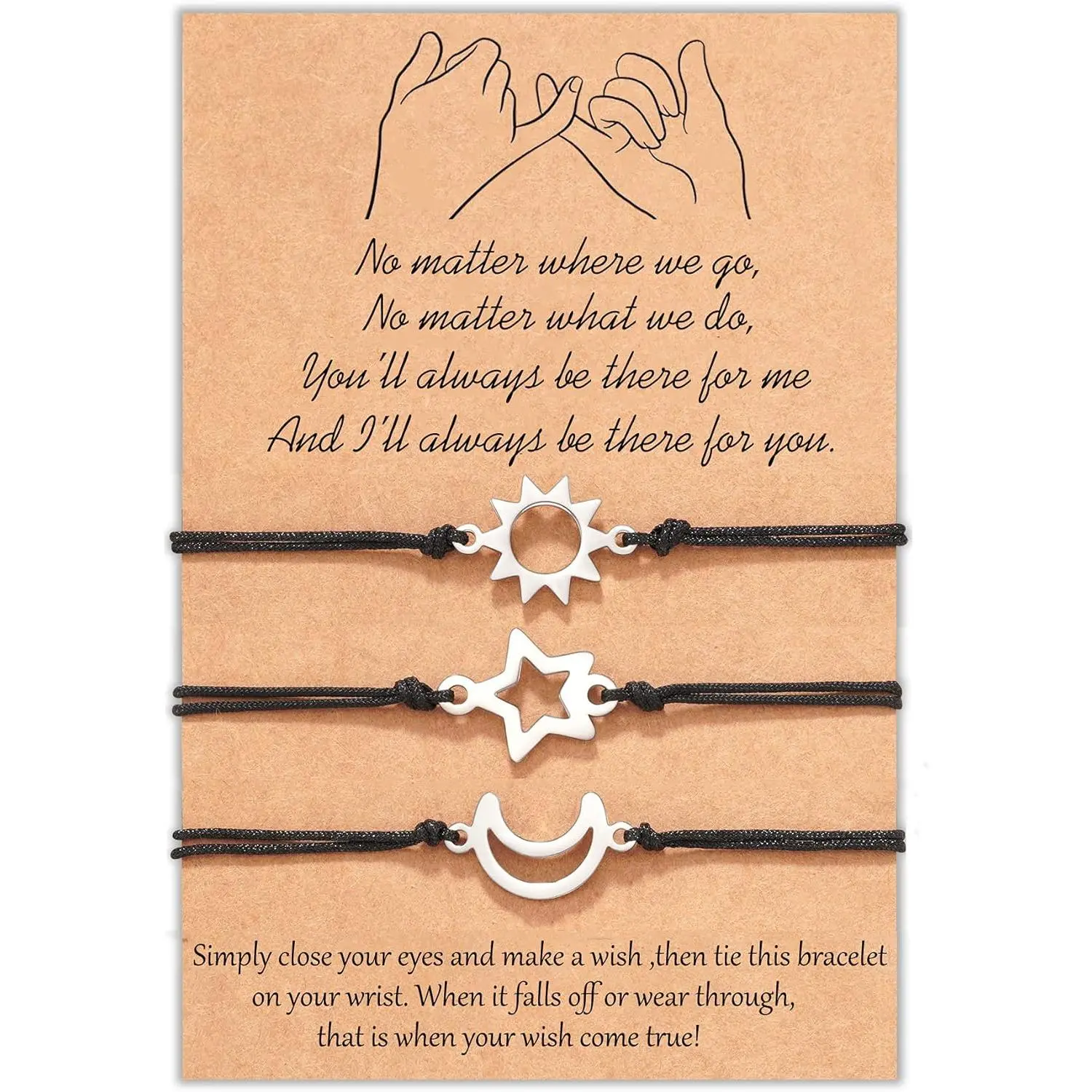 3 Pinky Promise Matching Bracelet Gift for Best Friend Family Teens