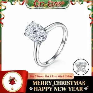 CICI GEMS Oval Cut Moissanite Halo Ring for Women 2CT D VVS1 Stackable 18K Gold Plated Lab-Created Hypoallergenic Wedding Engagement Anniversary Gift Fine Jewelry R02