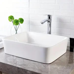 2024 1 count 19" X 15" Countertop Rectangle Vessel Sink, Above Counter Ceramic Hand Wash Basin Vanity Sink, Bathroom Sanitary Ware Art Basin Vessel Sink Bowl, White