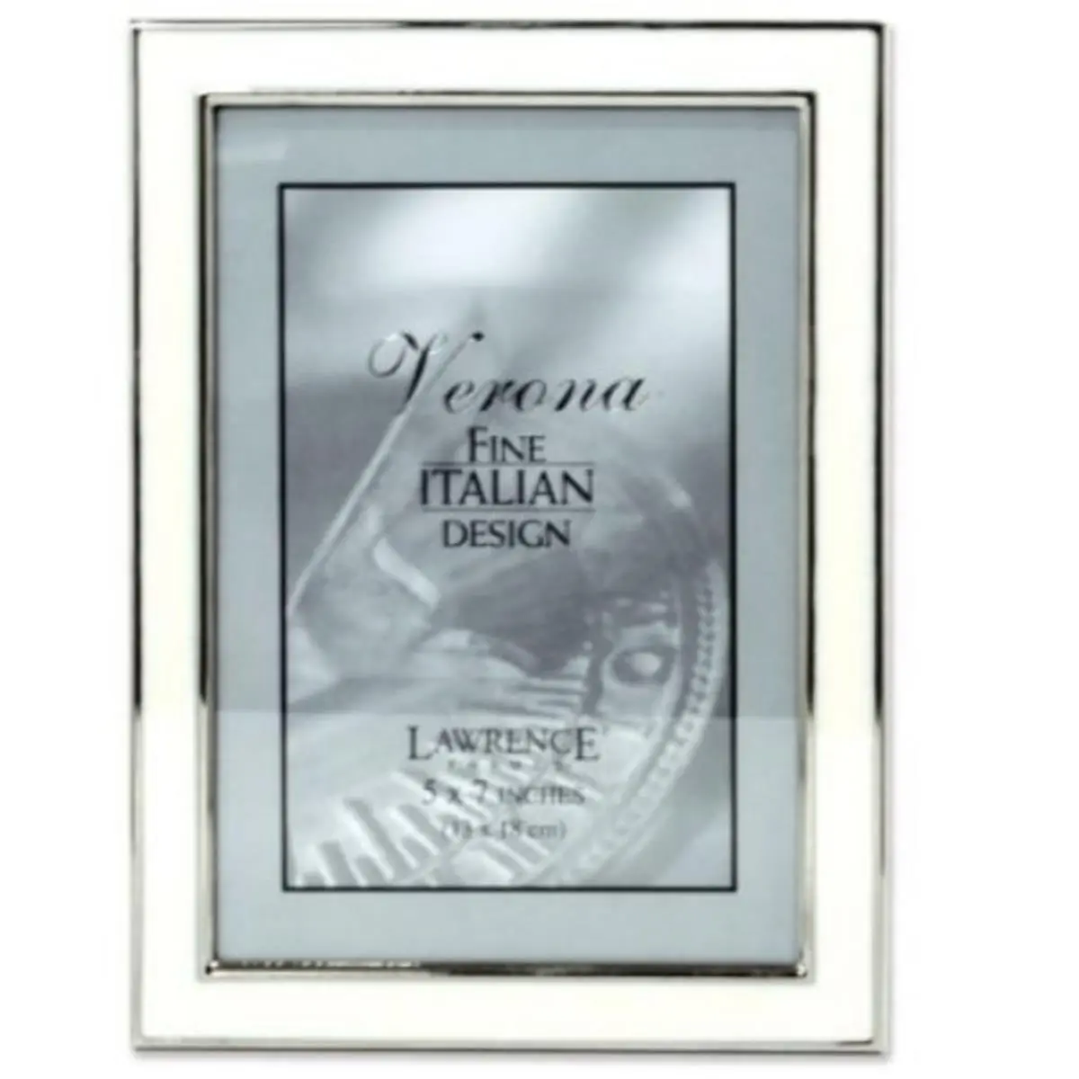 Lawrence Frames 586157 5x7 Inches Silver-Plated Polished Metal Picture Frame with White Enamel, Wall Mount & Tabletop Display, Black Accent