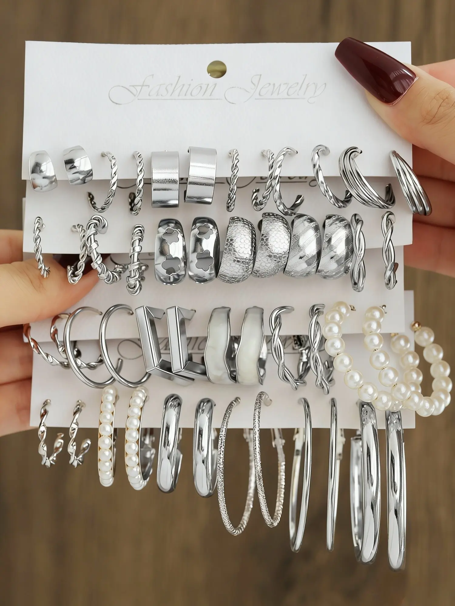 24paris Silver Color Earring Set, Earrings Jewelry, Twisted/geometric/faux Pearl Style, Minimalist Stackable Ear Hoops, Casual Earrings Set, Hoops Shape Earrings, Ideal for Daily Wear, Perfect Gift