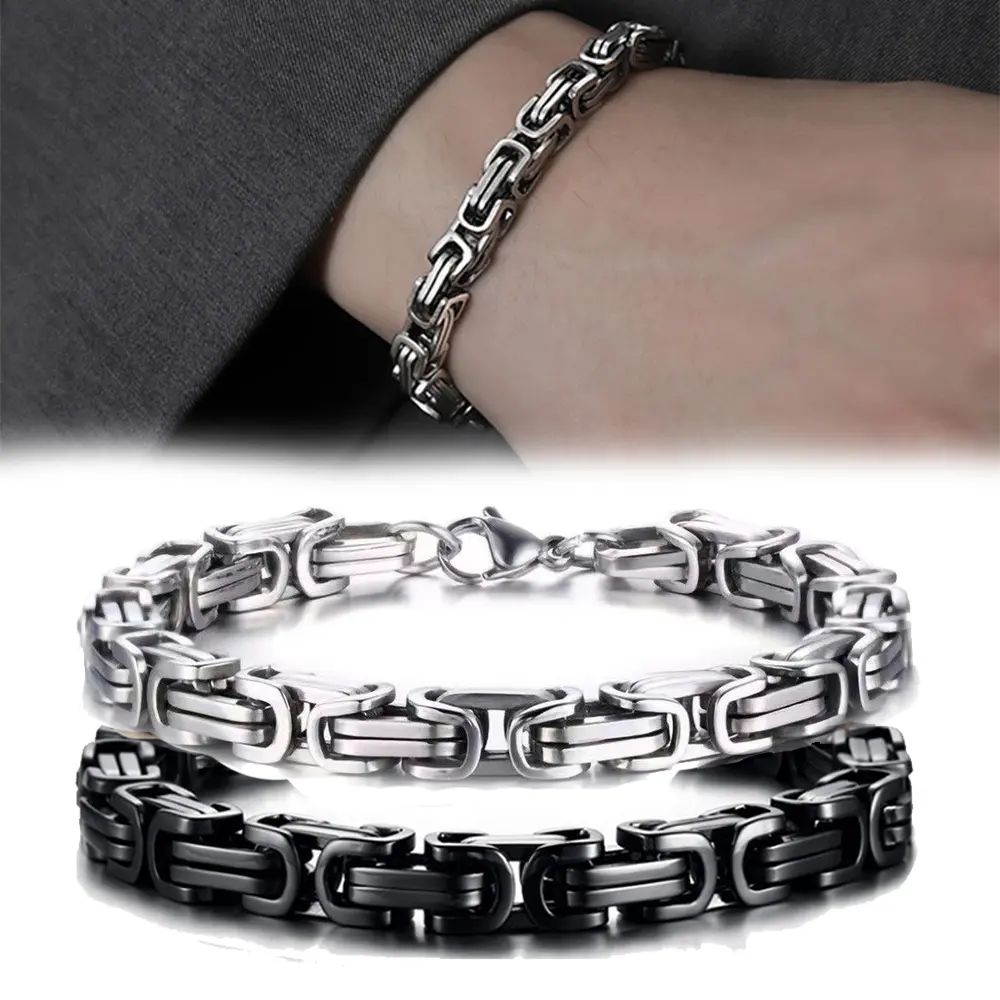 304 Stainless Steel Vintage Unisex Minimalist Heavy-Duty Geometric Chunky Interlocking Link Cuban Twist Bracelet - Luxury Vikings Jewelry, Valentine/Birthday Gift for Costume Fashion Accessories (Chain Bracelets & Bangles), Interlocking Link Chain