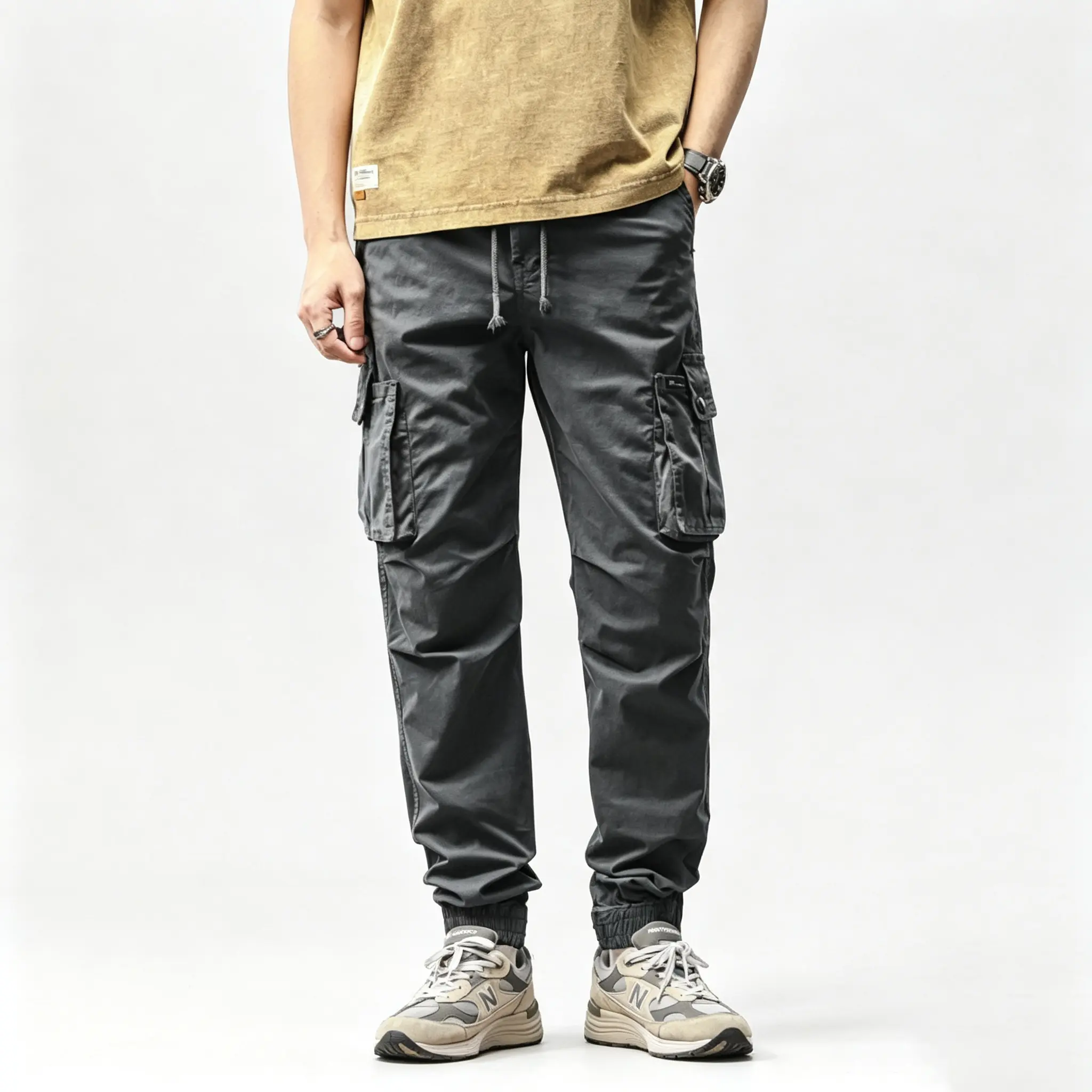 1 PCS Men's Stretch Cotton Jogger Cargo Pants Elastic Drawstring Waist Multi Flap Cargo Pockets Relaxed Fit Vintage Washed Outdoor Streetwear Trousers comfortable aesthetic work fatigue men zipper durable tactical work pant military activity breathable